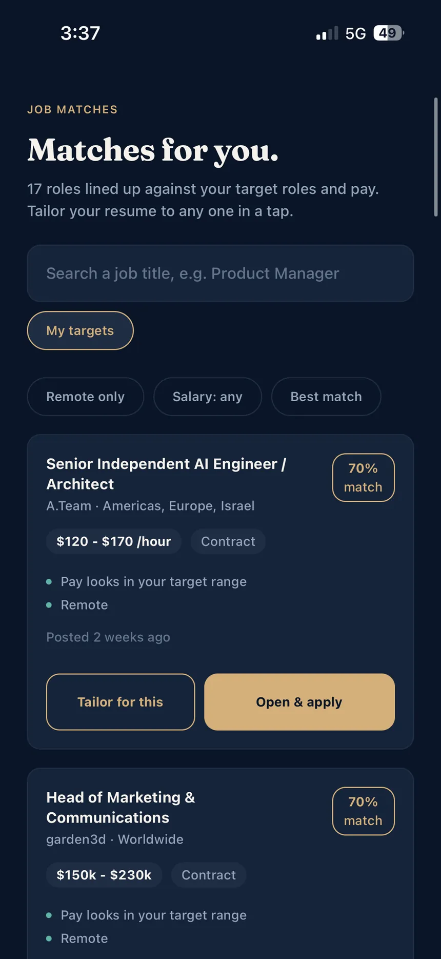Real jobs matched to your target roles and pay