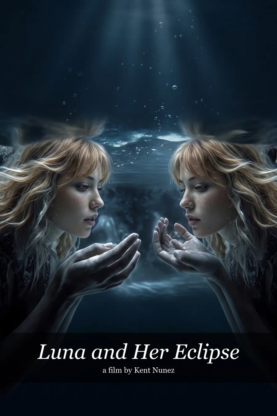 Luna and Her Eclipse poster: two faces meet under water