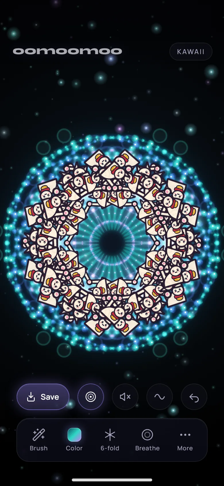 A teal kaleidoscope of small cats at six folds