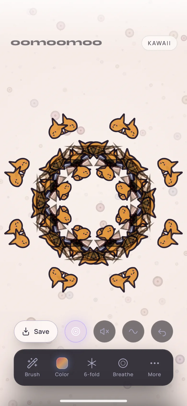 The same app on a pale paper palette with orange fish